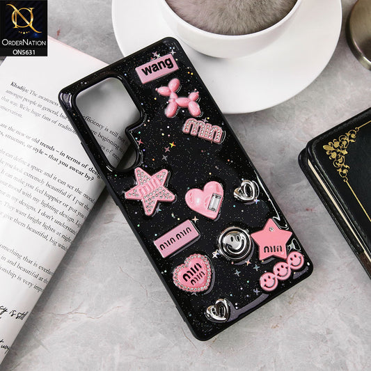 Samsung Galaxy S25 Ultra  Cover - Design 1 - 3D Cartoon Pink Love Heart Little Star Glossy Surface Case