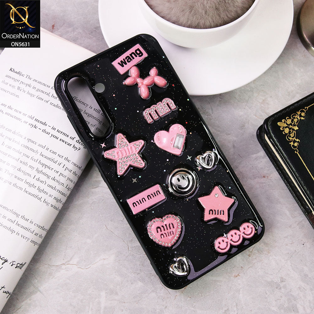 Samsung Galaxy A16 5G  Cover - Design 1 - 3D Cartoon Pink Love Heart Little Star Glossy Surface Case