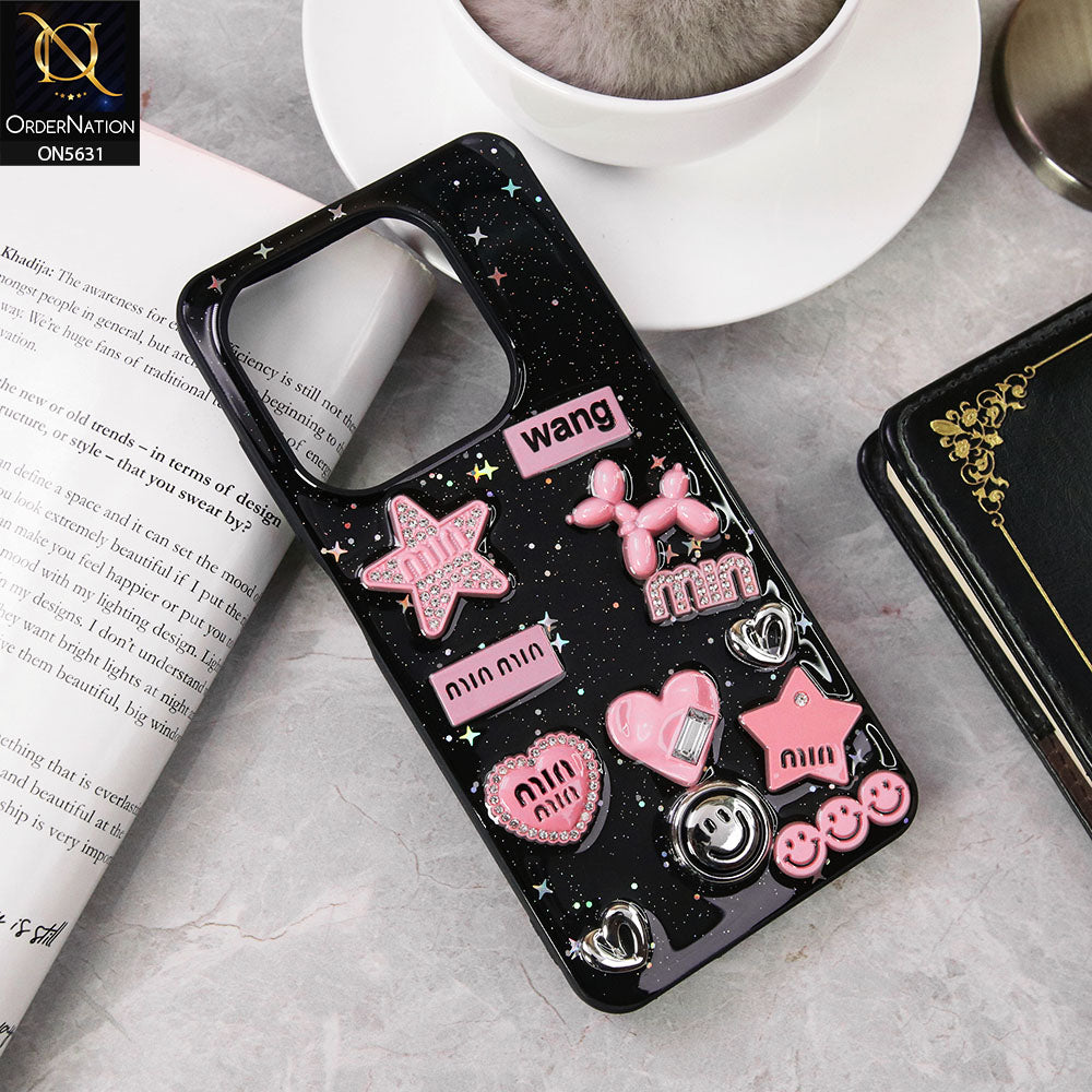 Tecno Spark Go 2024  Cover - Design 1 - 3D Cartoon Pink Love Heart Little Star Glossy Surface Case