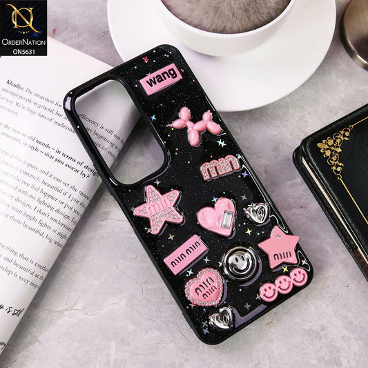 Vivo Y19s Pro  Cover - Design 1 - 3D Cartoon Pink Love Heart Little Star Glossy Surface Case