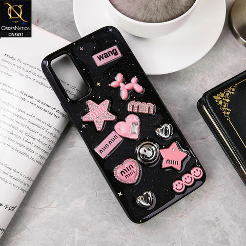 Vivo Y20a  Cover - Design 1 - 3D Cartoon Pink Love Heart Little Star Glossy Surface Case
