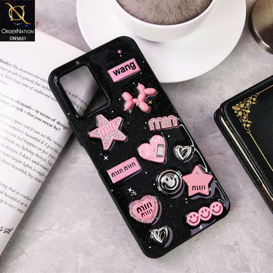 Vivo Y21  Cover - Design 1 - 3D Cartoon Pink Love Heart Little Star Glossy Surface Case