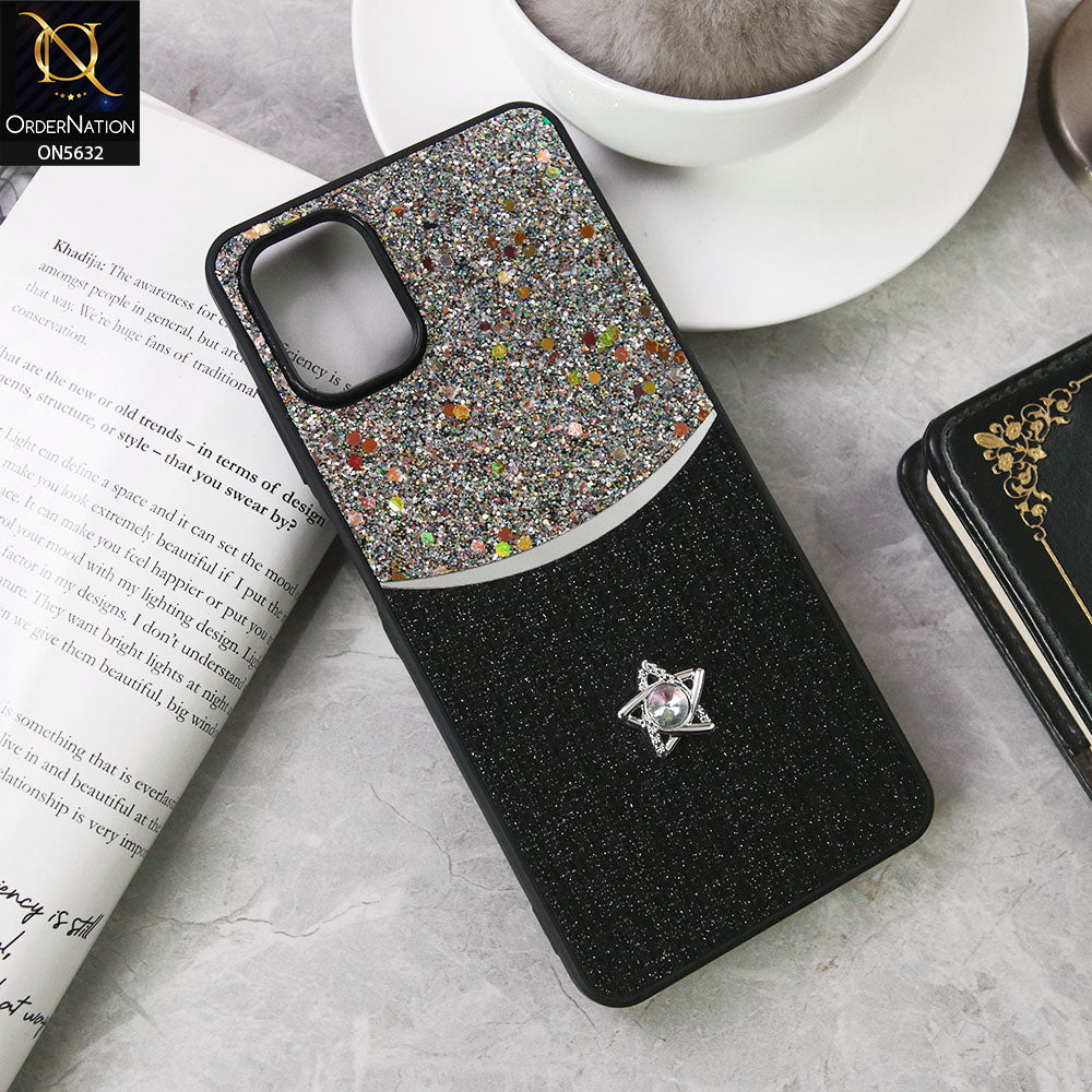 Samsung Galaxy A06 Cover - Black -New Trendy Shiny Glitter Bling Texture And Star Rhinestone Case