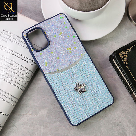 Samsung Galaxy A06 Cover - Blue -New Trendy Shiny Glitter Bling Texture And Star Rhinestone Case