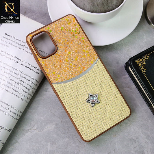 Samsung Galaxy A06 Cover - Brown -New Trendy Shiny Glitter Bling Texture And Star Rhinestone Case