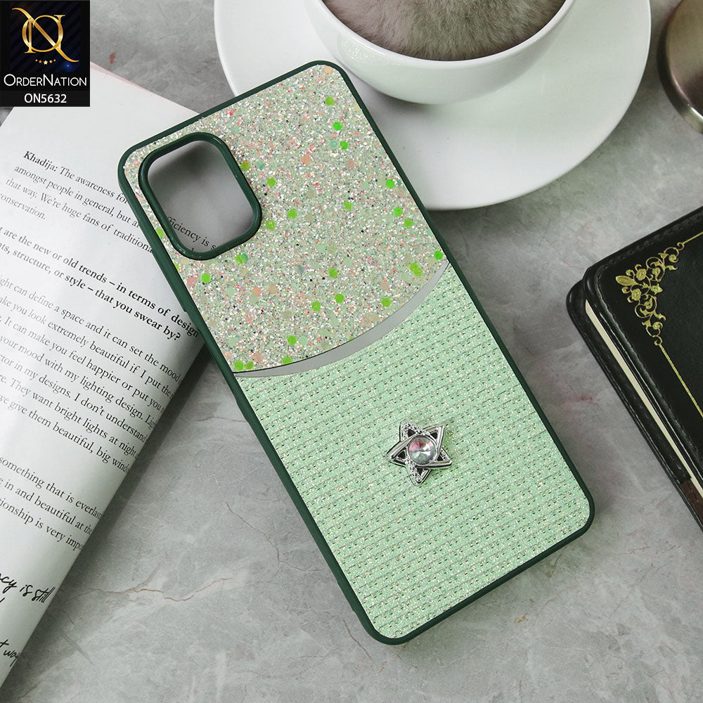 Samsung Galaxy A06 Cover - Green -New Trendy Shiny Glitter Bling Texture And Star Rhinestone Case