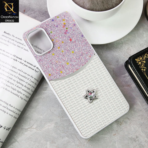 Samsung Galaxy A06 Cover - White -New Trendy Shiny Glitter Bling Texture And Star Rhinestone Case
