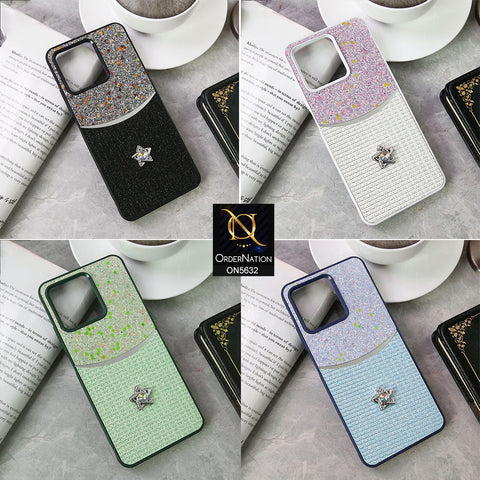 Vivo Y21a Cover - White -New Trendy Shiny Glitter Bling Texture And Star Rhinestone Case