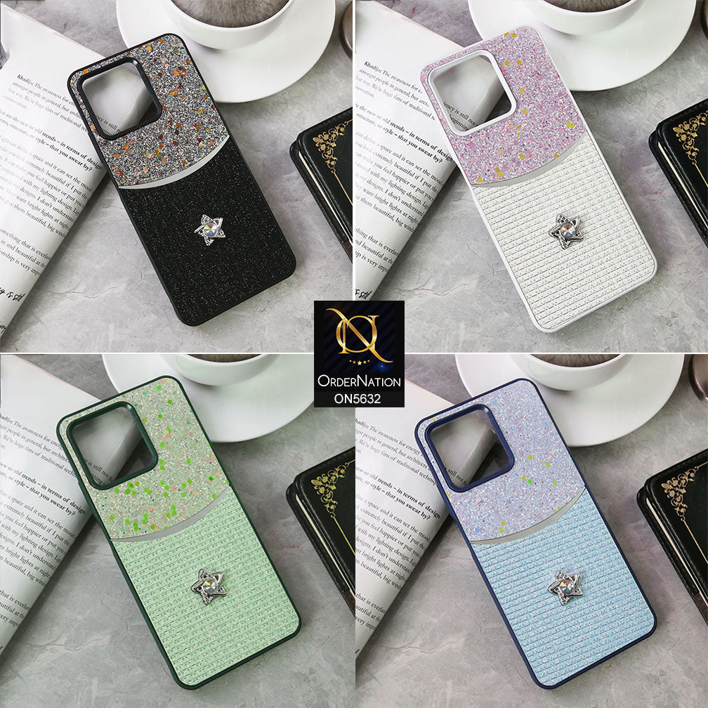 Vivo Y03 Cover - White -New Trendy Shiny Glitter Bling Texture And Star Rhinestone Case