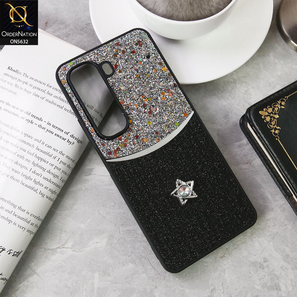Infinix Hot 50 Pro Cover - Black -New Trendy Shiny Glitter Bling Texture And Star Rhinestone Case