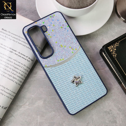 Infinix Hot 50 Pro Cover - Blue -New Trendy Shiny Glitter Bling Texture And Star Rhinestone Case