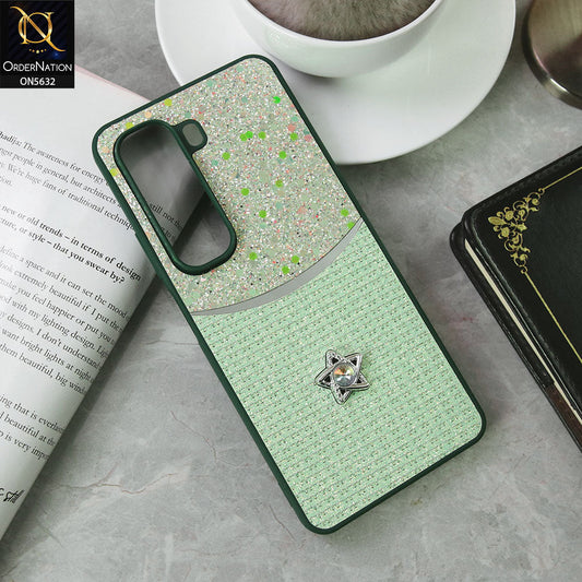 Infinix Hot 50 Pro Cover - Green -New Trendy Shiny Glitter Bling Texture And Star Rhinestone Case