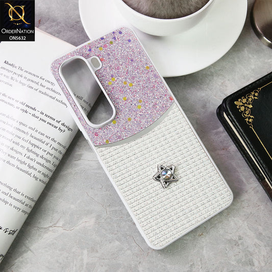 Infinix Hot 50 Pro Cover - White -New Trendy Shiny Glitter Bling Texture And Star Rhinestone Case