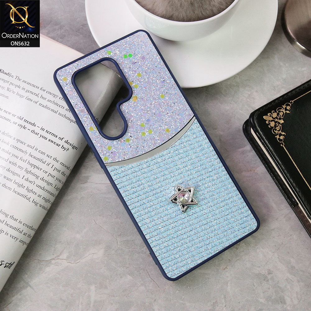 itel S25 Ultra Cover - Blue -New Trendy Shiny Glitter Bling Texture And Star Rhinestone Case