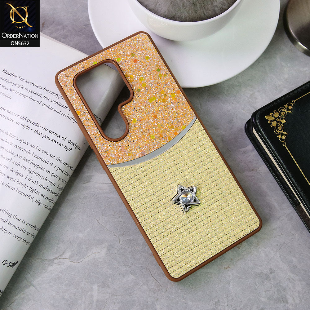 itel S25 Ultra Cover - Brown -New Trendy Shiny Glitter Bling Texture And Star Rhinestone Case