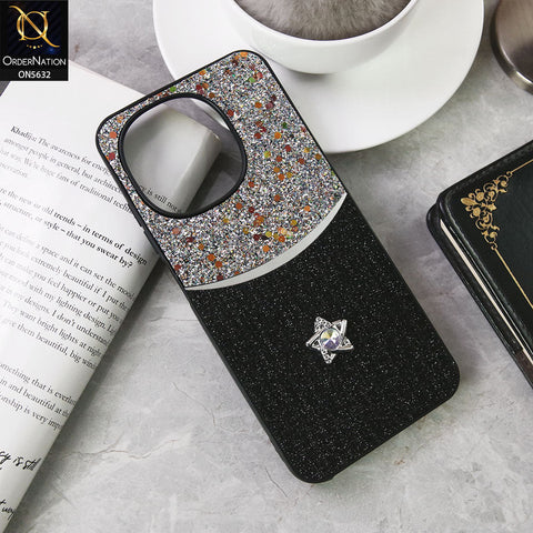 Tecno Spark 40C Cover - Black -New Trendy Shiny Glitter Bling Texture And Star Rhinestone Case