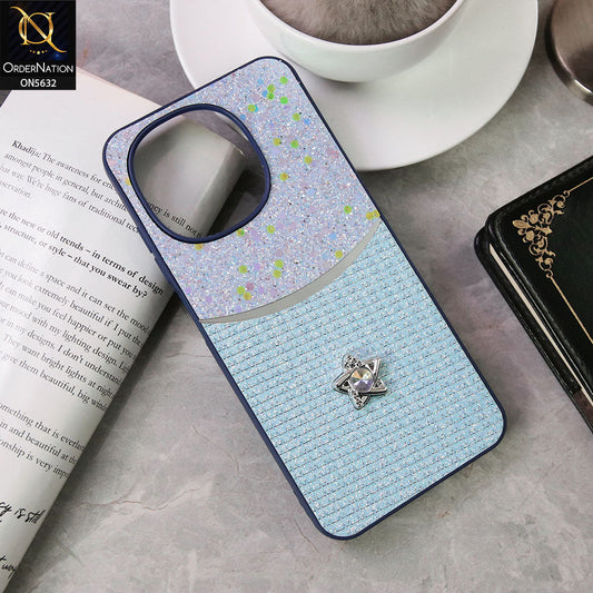 Tecno Pop 9 Cover - Blue -New Trendy Shiny Glitter Bling Texture And Star Rhinestone Case