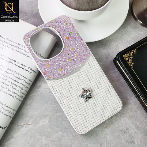 Tecno Spark 40C Cover - White -New Trendy Shiny Glitter Bling Texture And Star Rhinestone Case