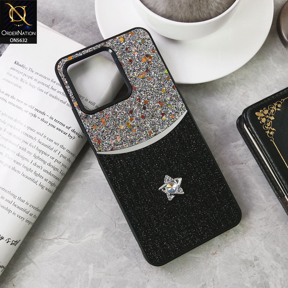 Realme C51 Cover - Black -New Trendy Shiny Glitter Bling Texture And Star Rhinestone Case