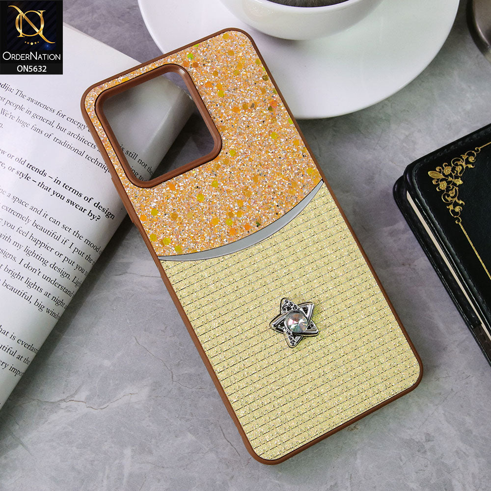 Realme C51 Cover - Brown -New Trendy Shiny Glitter Bling Texture And Star Rhinestone Case