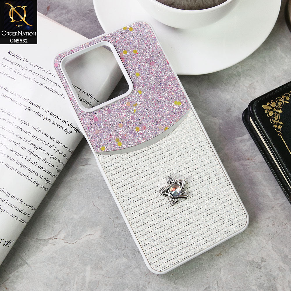 Realme C51 Cover - White -New Trendy Shiny Glitter Bling Texture And Star Rhinestone Case