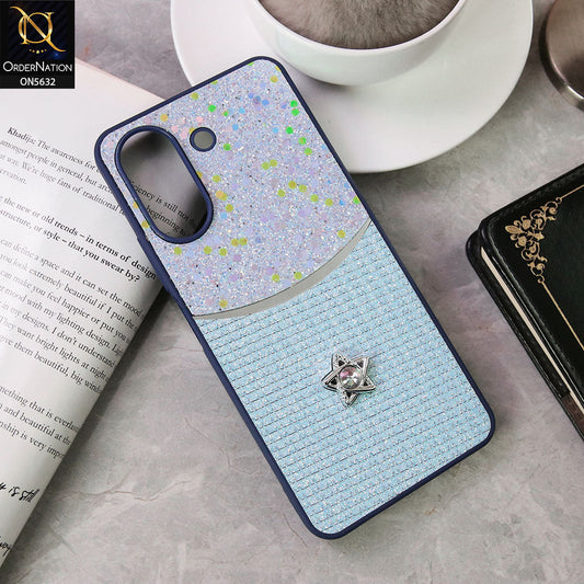 Xiaomi Poco C65 Cover - Blue -New Trendy Shiny Glitter Bling Texture And Star Rhinestone Case
