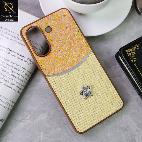 Xiaomi Poco C65 Cover - Brown -New Trendy Shiny Glitter Bling Texture And Star Rhinestone Case