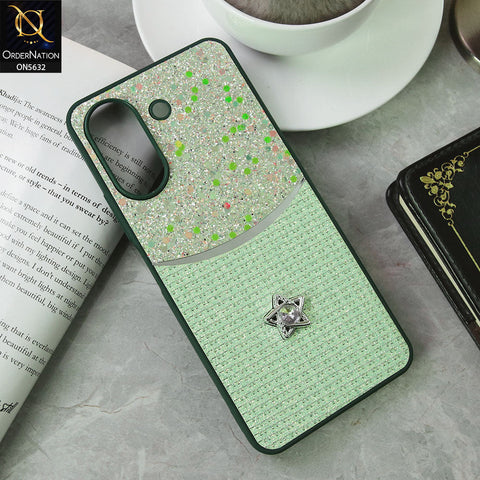 Xiaomi Redmi 13C Cover - Green -New Trendy Shiny Glitter Bling Texture And Star Rhinestone Case