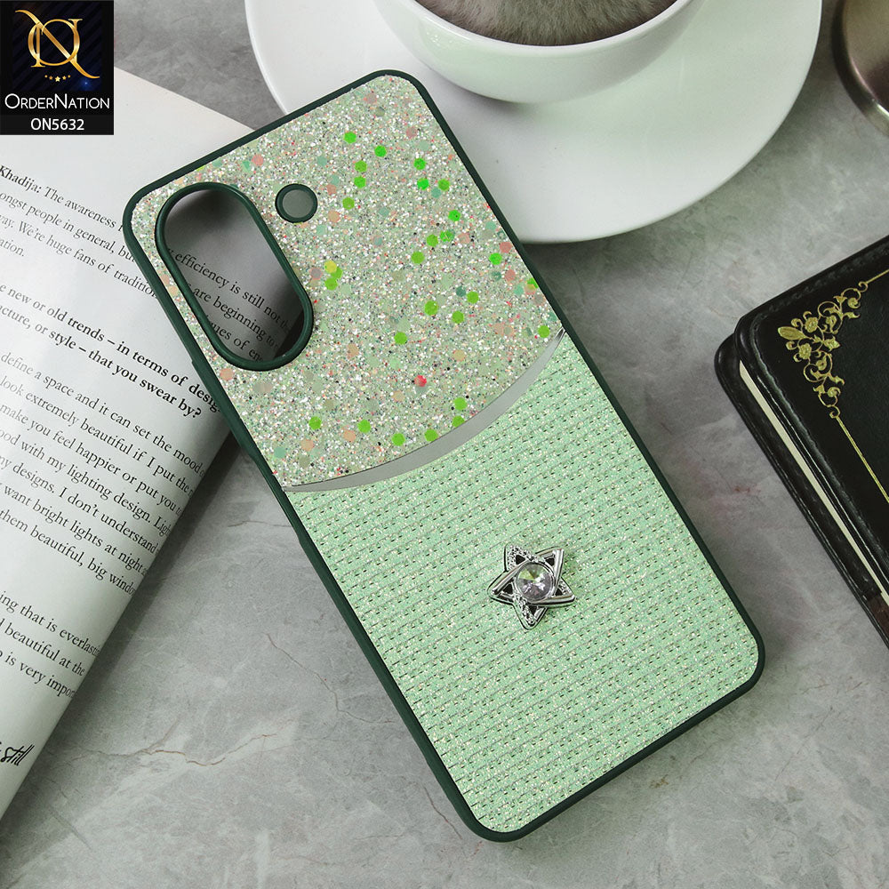 Xiaomi Poco C65 Cover - Green -New Trendy Shiny Glitter Bling Texture And Star Rhinestone Case