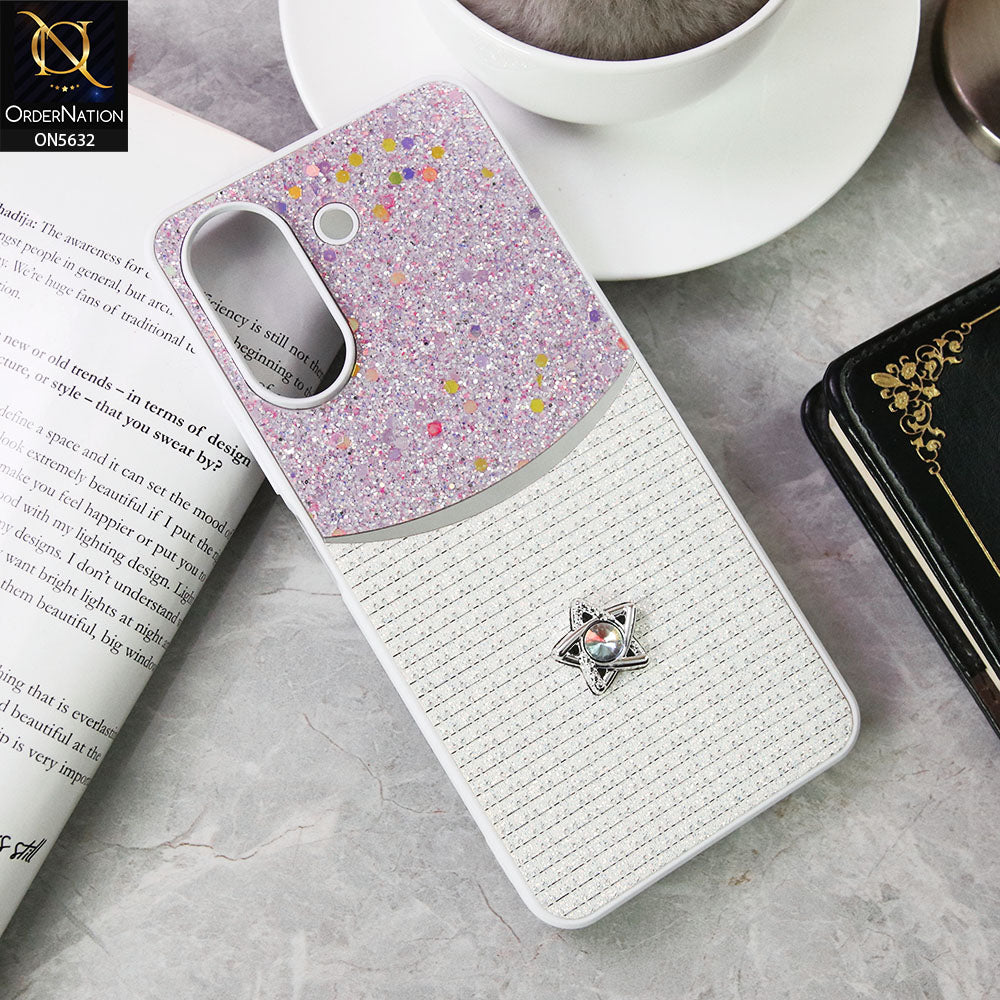 Xiaomi Redmi 13C Cover - White -New Trendy Shiny Glitter Bling Texture And Star Rhinestone Case