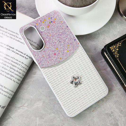 Xiaomi Redmi 13C Cover - White -New Trendy Shiny Glitter Bling Texture And Star Rhinestone Case