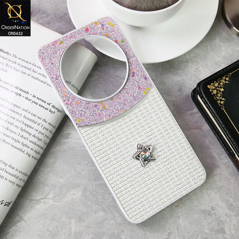 Xiaomi Redmi 14R Cover - White -New Trendy Shiny Glitter Bling Texture And Star Rhinestone Case