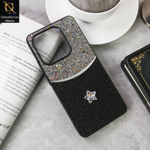 Xiaomi Redmi Note 14 4G Cover - Black -New Trendy Shiny Glitter Bling Texture And Star Rhinestone Case