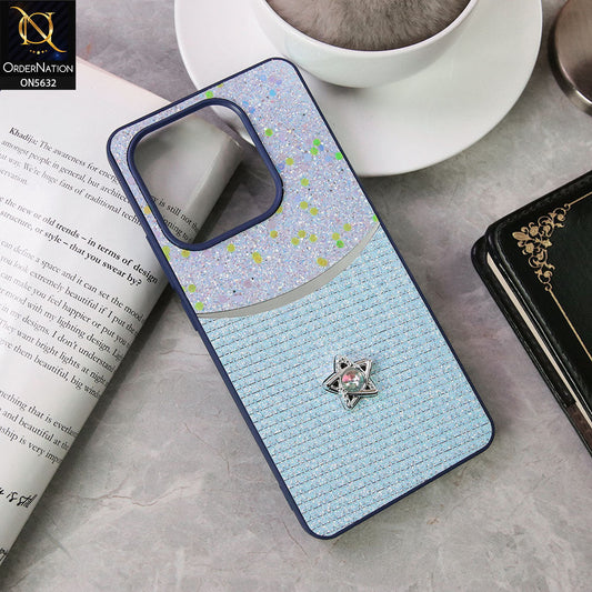 Xiaomi Redmi Note 14 4G Cover - Blue -New Trendy Shiny Glitter Bling Texture And Star Rhinestone Case