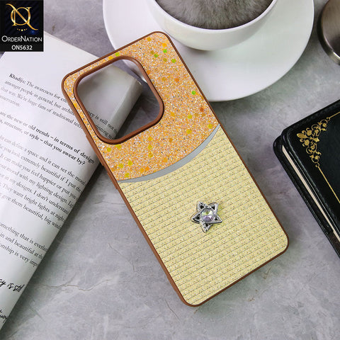 Xiaomi Redmi Note 14 4G Cover - Brown -New Trendy Shiny Glitter Bling Texture And Star Rhinestone Case