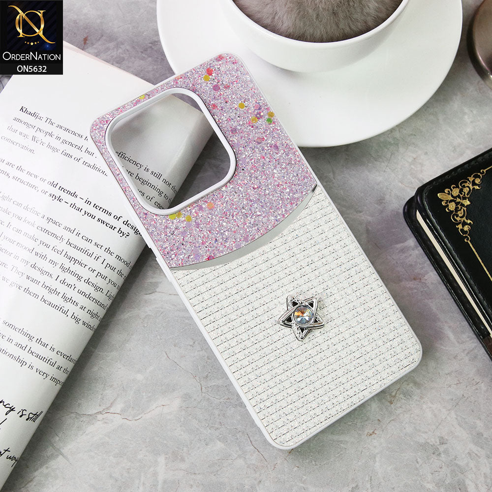 Xiaomi Redmi Note 14 4G Cover - White -New Trendy Shiny Glitter Bling Texture And Star Rhinestone Case