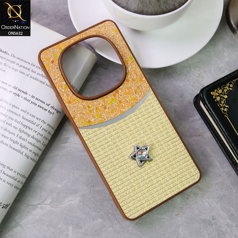 Xiaomi Redmi Note 14 Pro 4G Cover - Brown -New Trendy Shiny Glitter Bling Texture And Star Rhinestone Case