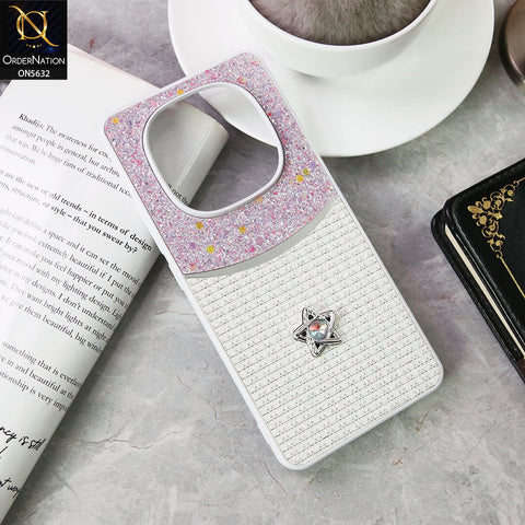 Xiaomi Redmi Note 14 Pro 4G Cover - White -New Trendy Shiny Glitter Bling Texture And Star Rhinestone Case