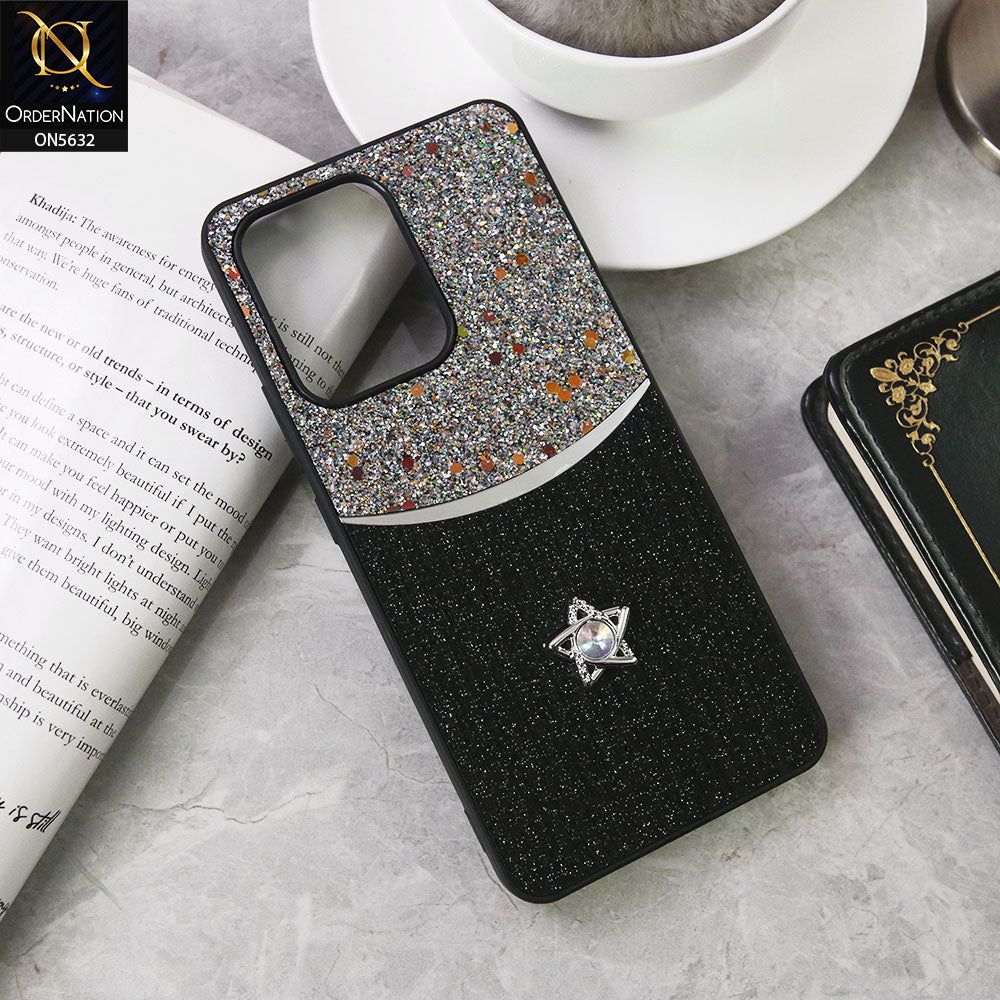 Oppo Reno 13F 4G Cover - Black -New Trendy Shiny Glitter Bling Texture And Star Rhinestone Case