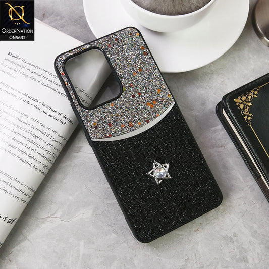 Oppo Reno 13F 4G Cover - Black -New Trendy Shiny Glitter Bling Texture And Star Rhinestone Case