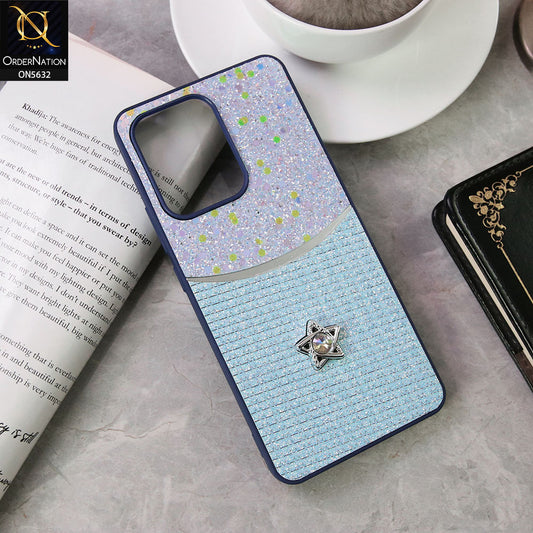 Oppo Reno 13F 4G Cover - Blue -New Trendy Shiny Glitter Bling Texture And Star Rhinestone Case