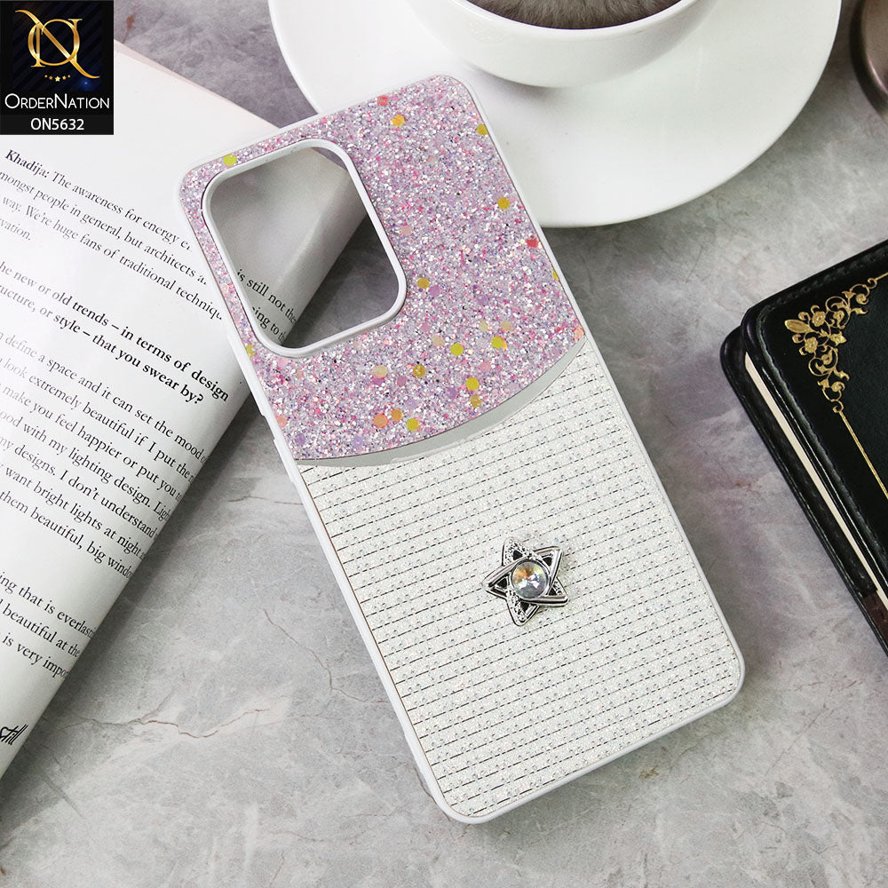 Oppo Reno 13F 4G Cover - White -New Trendy Shiny Glitter Bling Texture And Star Rhinestone Case