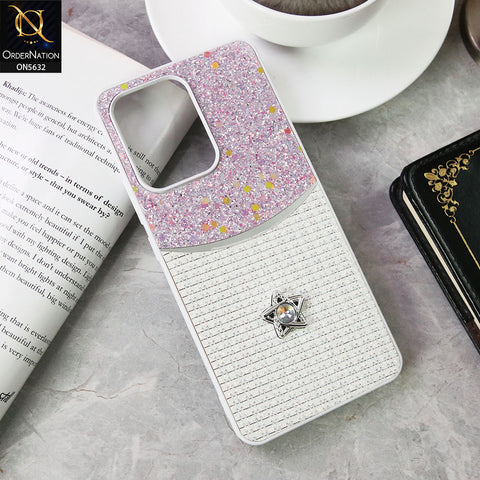 Oppo Reno 13F 4G Cover - White -New Trendy Shiny Glitter Bling Texture And Star Rhinestone Case