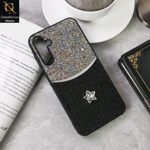 Samsung Galaxy A15 4G Cover - Black -New Trendy Shiny Glitter Bling Texture And Star Rhinestone Case