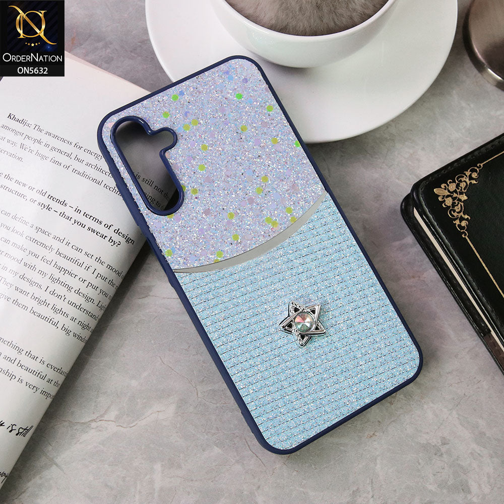 Samsung Galaxy A15 4G Cover - Blue -New Trendy Shiny Glitter Bling Texture And Star Rhinestone Case