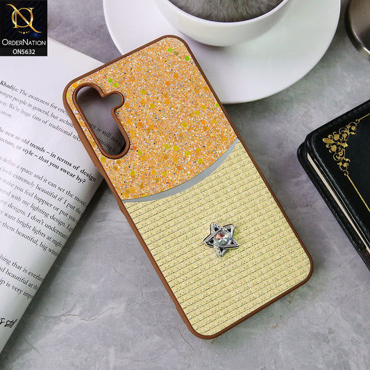 Samsung Galaxy A15 4G Cover - Brown -New Trendy Shiny Glitter Bling Texture And Star Rhinestone Case