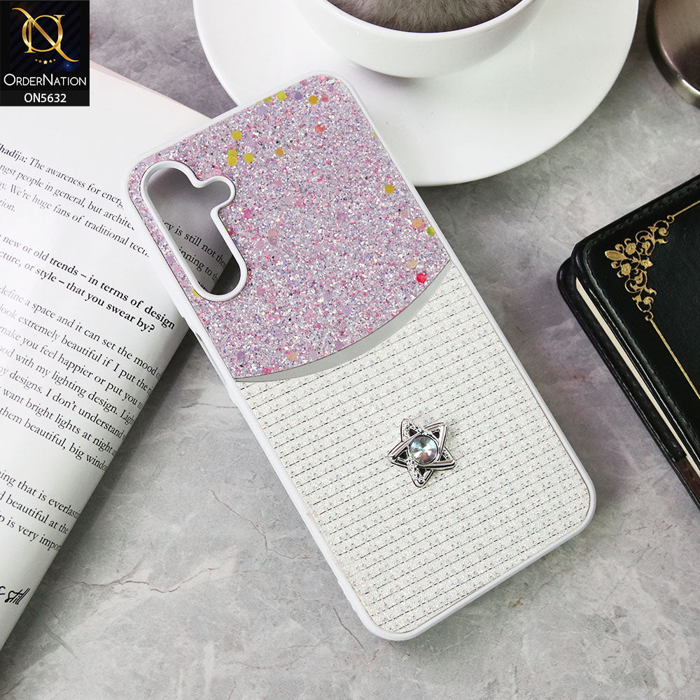 Samsung Galaxy A15 4G Cover - White -New Trendy Shiny Glitter Bling Texture And Star Rhinestone Case