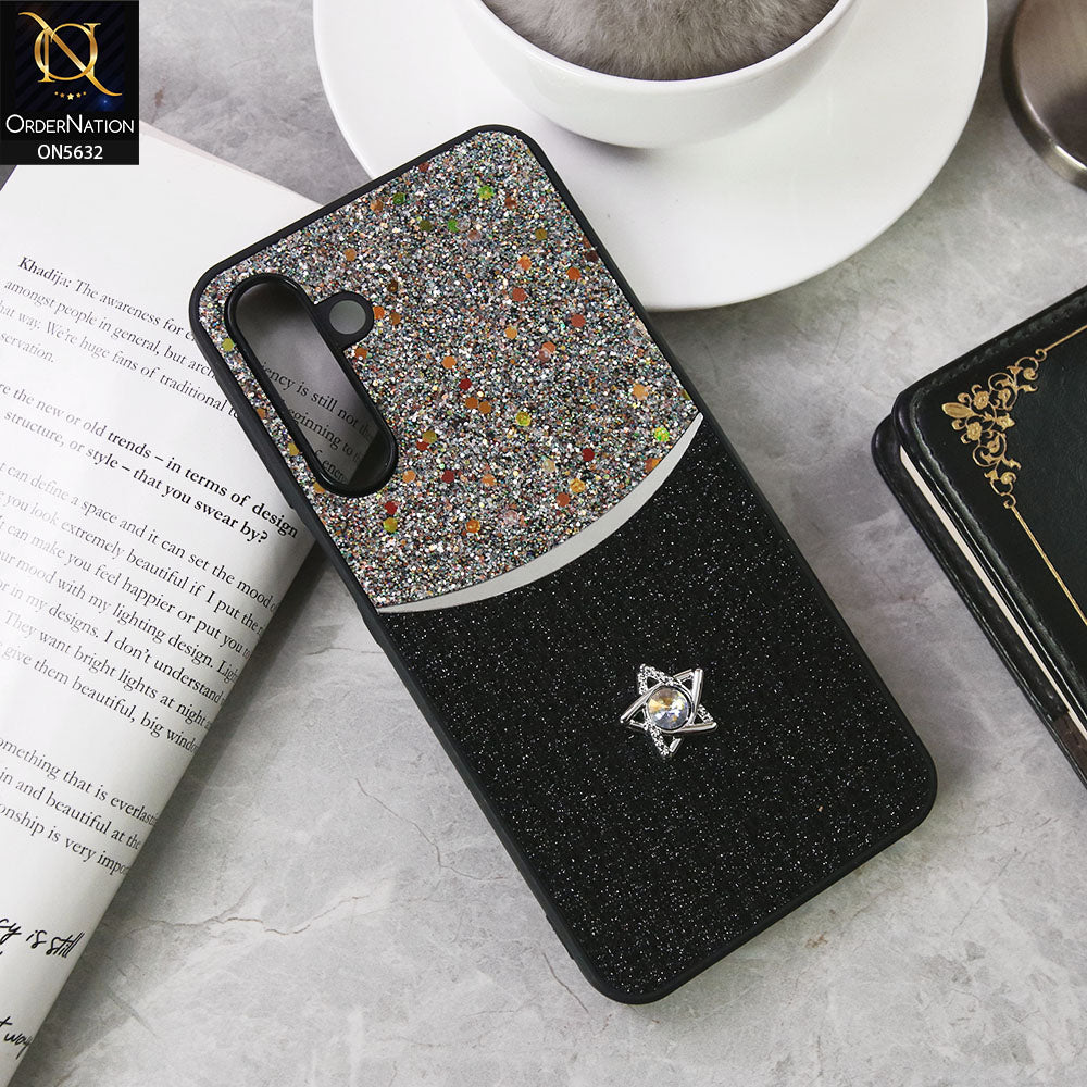 Samsung Galaxy A16 Cover - Black -New Trendy Shiny Glitter Bling Texture And Star Rhinestone Case
