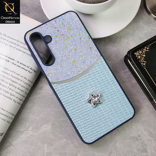 Samsung Galaxy A16 Cover - Blue -New Trendy Shiny Glitter Bling Texture And Star Rhinestone Case