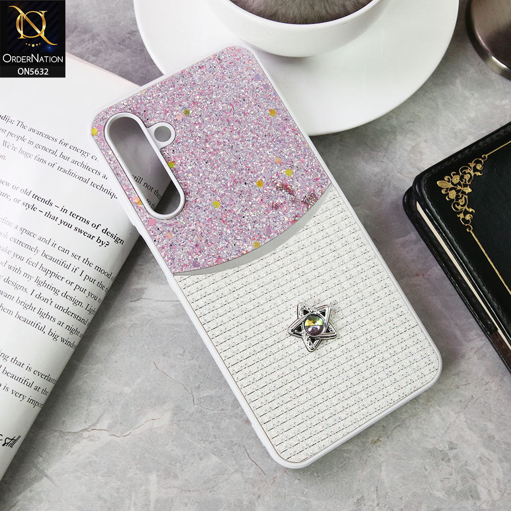 Samsung Galaxy A16 5G Cover - White -New Trendy Shiny Glitter Bling Texture And Star Rhinestone Case